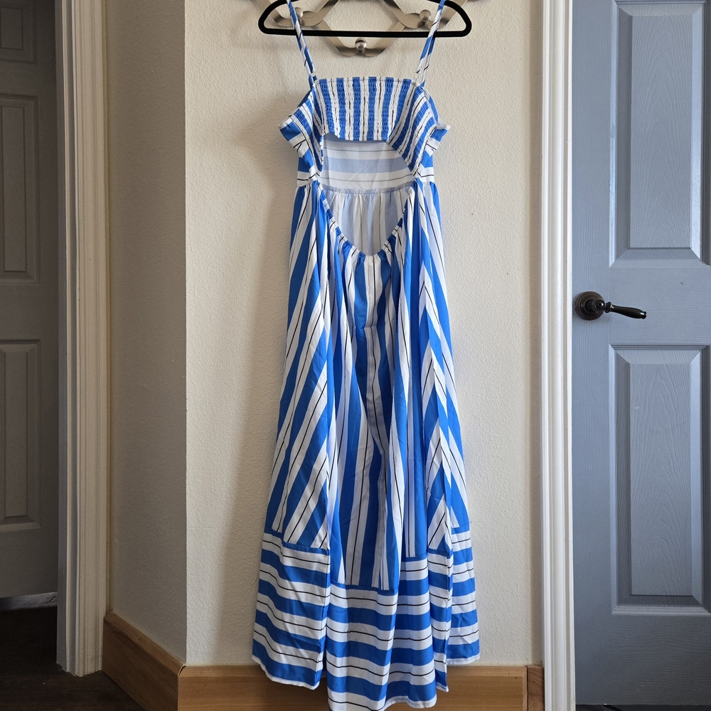 Blue and White Striped Maxi Dress Sz XL - Picture 5 of 7